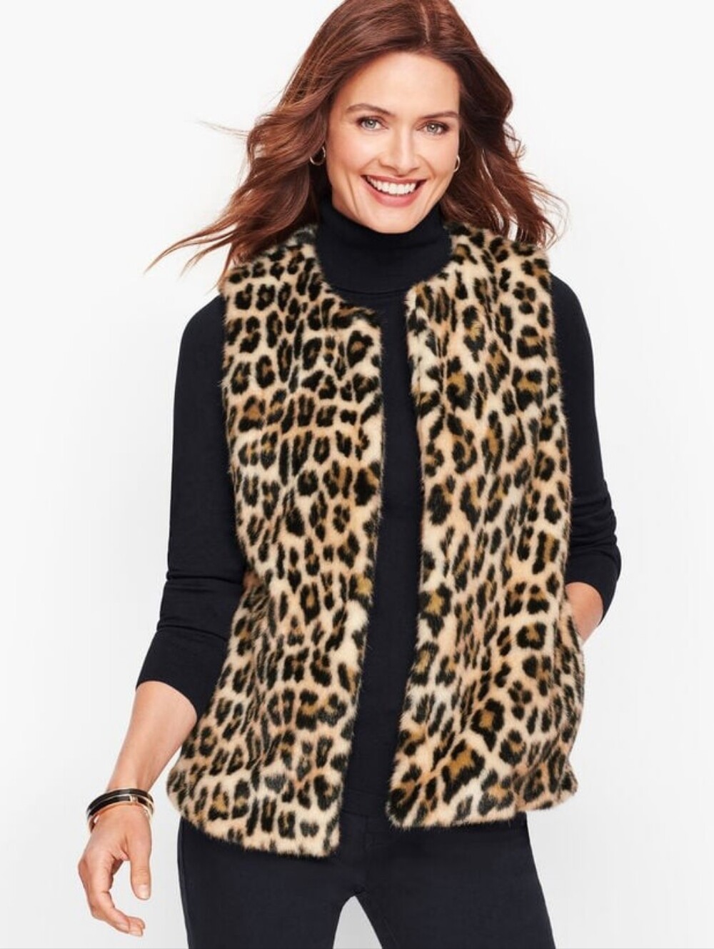 Talbots Leopard Faux Fur Vest Size XS